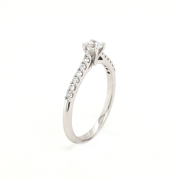 18ct White Gold Solitaire with 0.33ct Diamond Shoulders Engagement Ring