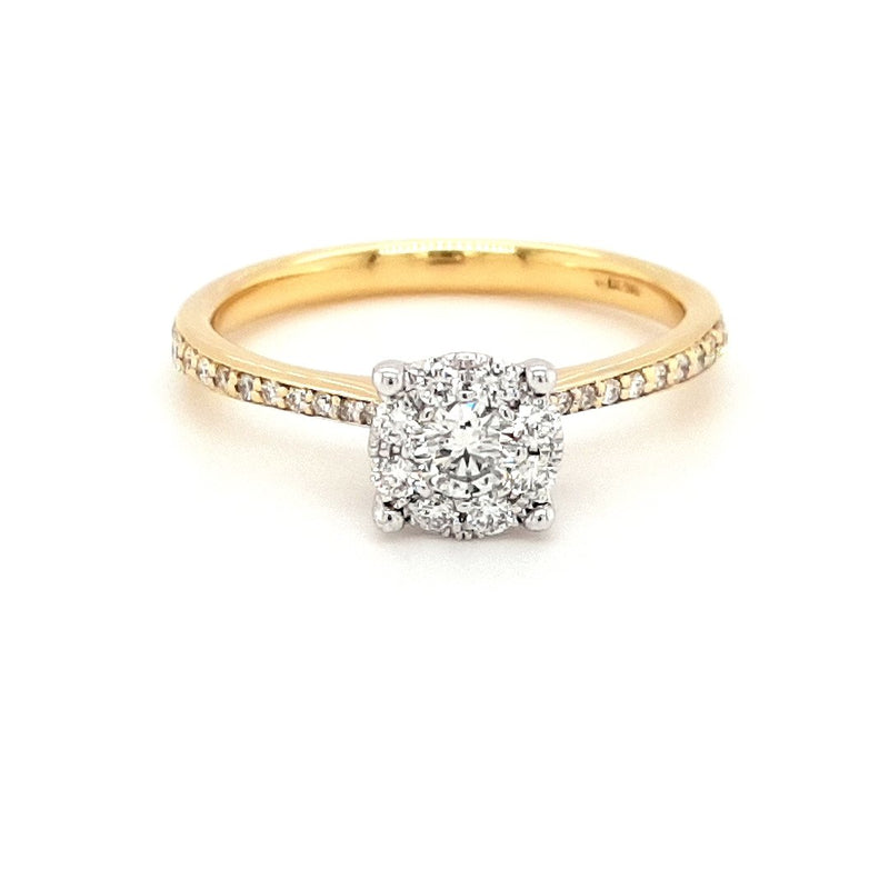 18ct Gold Diamond Cluster Solitaire Engagement Ring