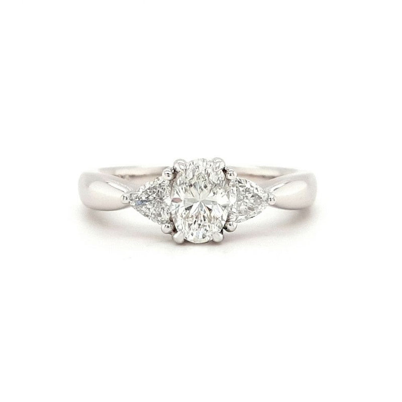 18ct White Gold Oval and Trillion Diamond Engagement Ring