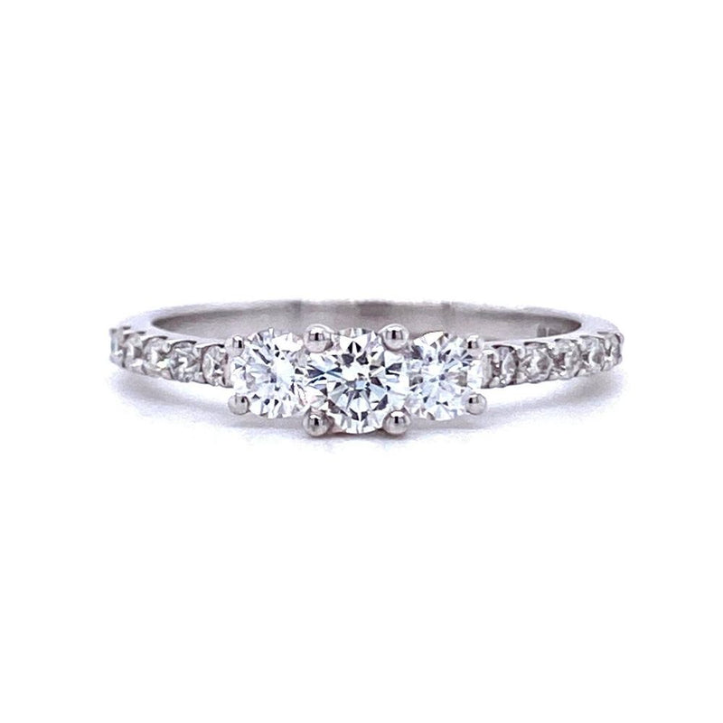 18ct White Gold Three Stone with Diamond Shoulders Engagement Ring