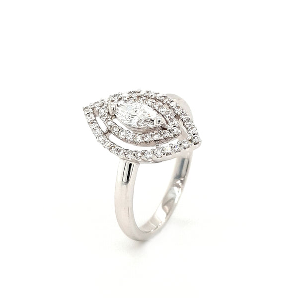 18ct White Gold Marquise Halo 0.62ct Diamond Ring