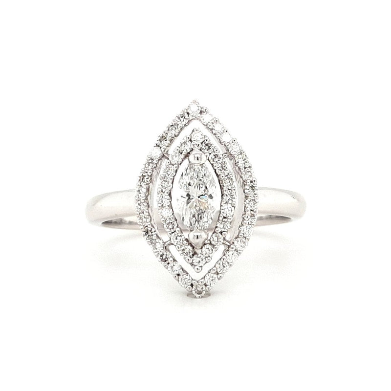 18ct White Gold Marquise Halo Diamond Ring