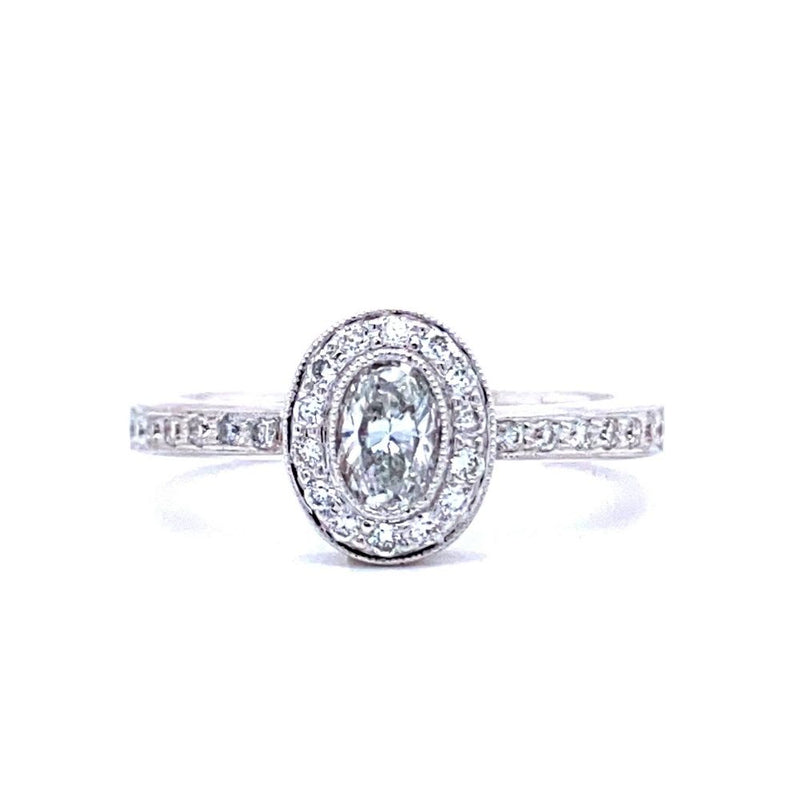 18ct White Gold Oval Halo Engagement Ring