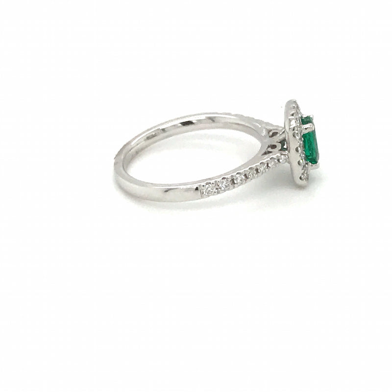 18ct White Gold 0.45ct Emerald and 0.37ct Diamond Cluster Engagement Ring