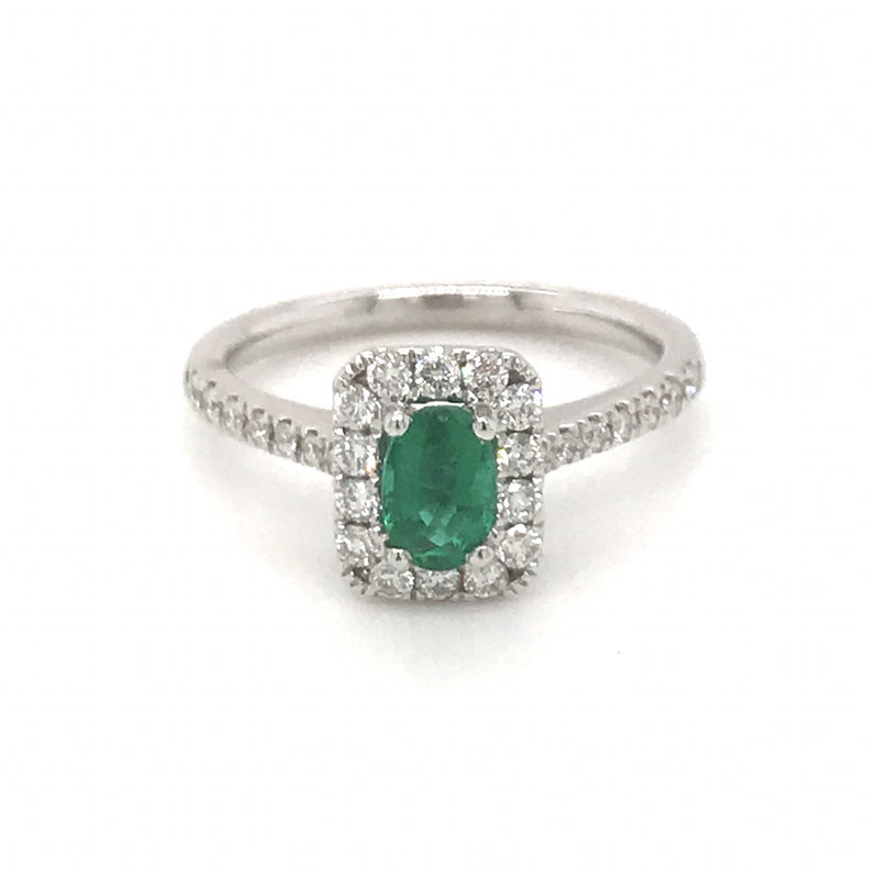 18ct White Gold Emerald and Diamond Cluster Ring