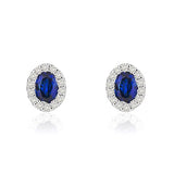 18ct White Gold Oval 0.47ct Sapphire & 0.08ct Diamond 4mm x 3mm Cluster Stud Earrings