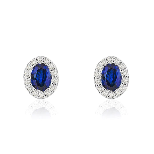 18ct White Gold Diamond & Sapphire Stud Earrings