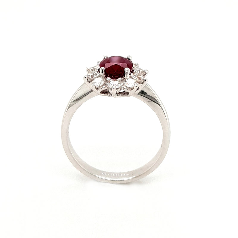 18ct White Gold 1.33ct Ruby and 0.50ct Diamond Cluster Engagement Ring