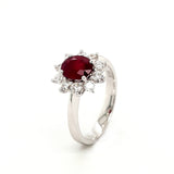 18ct White Gold 1.33ct Ruby and 0.50ct Diamond Cluster Engagement Ring