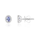 18ct White Gold Oval Tanzanite & Diamond 4mm x 3mm Cluster Stud Earrings