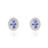 18ct White Gold Oval 0.33ct Tanzanite & 0.08ct Diamond 4mm x 3mm Cluster Stud Earrings