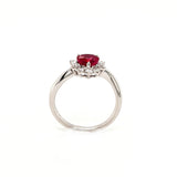 18ct White Gold Heart 1.02ct Ruby and 0.83ct Diamond Cluster Engagement Ring