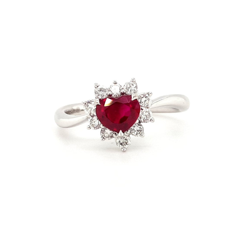 18ct White Gold Heart Ruby and Diamond Cluster Ring