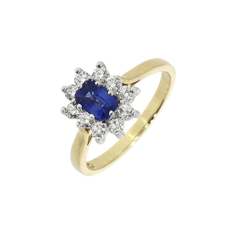 18ct Gold Oval Sapphire and Diamond Cluster Ring