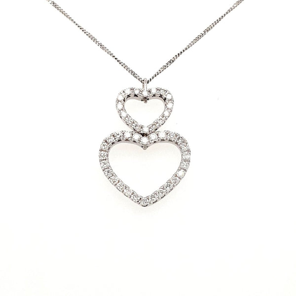 18ct White Gold Double Heart Diamond Necklace