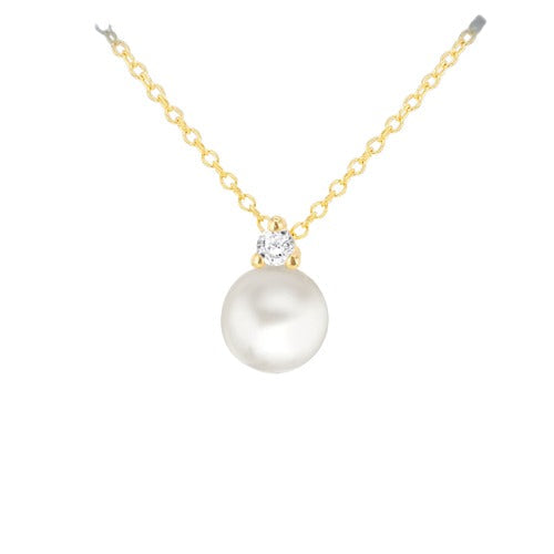 9ct Gold Round Pearl & Cubic Zirconia Necklace
