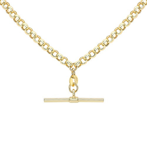 9ct Gold T-Bar Belcher Chain Albert Clasp 46cm/18" Necklace