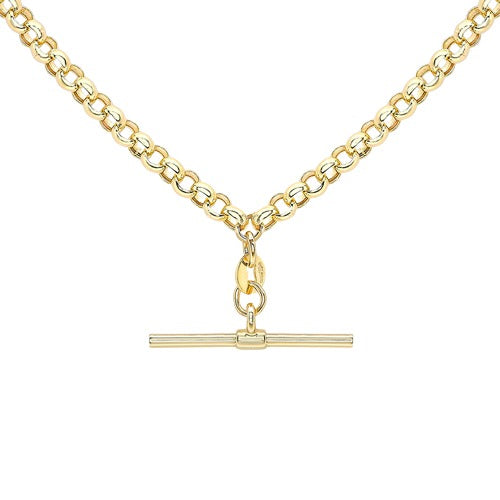 9ct Gold T-Bar Belcher Chain Albert Clasp 46cm/18" Necklace