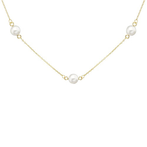 9ct Gold 6mm Pearl Station Necklace