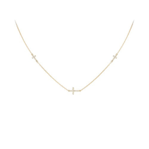 9ct Gold Cubic Zirconia Triple Cross Necklace
