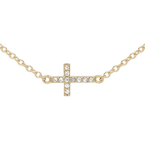 9ct Gold Cubic Zirconia Triple Cross Necklace