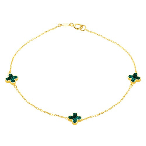 9ct Gold 3 Malachite Petals Bracelet