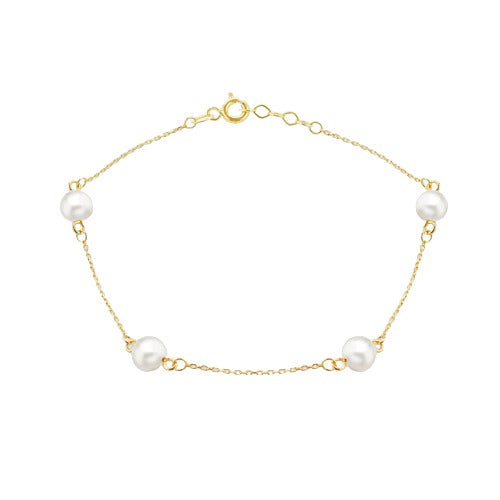 9ct Gold 6mm Pearl Station Adjustable Bracelet