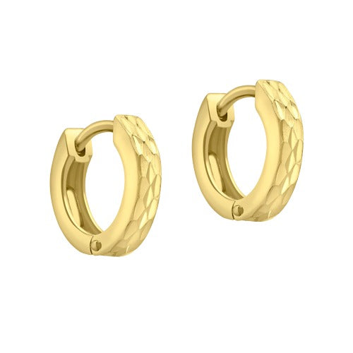 9ct Gold 12.5mm Pyramid Creole Hoop Earrings