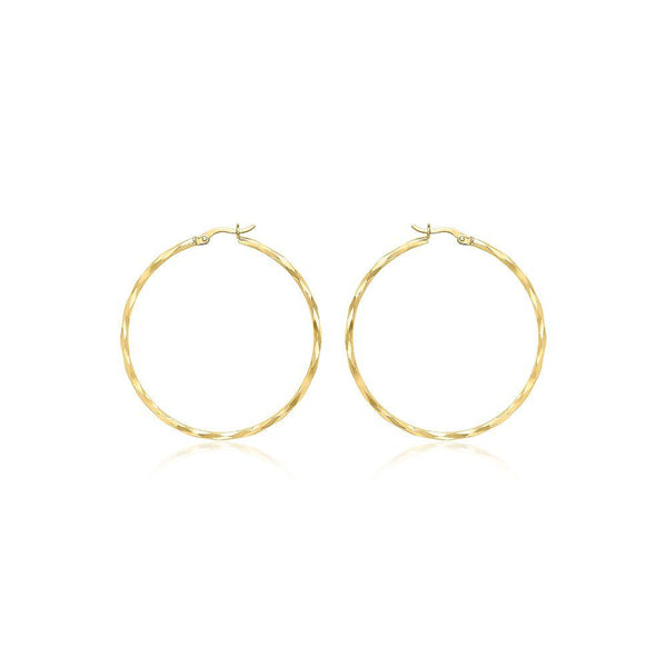 9ct Gold 42mm Faceted Hinged Hoop Earrings