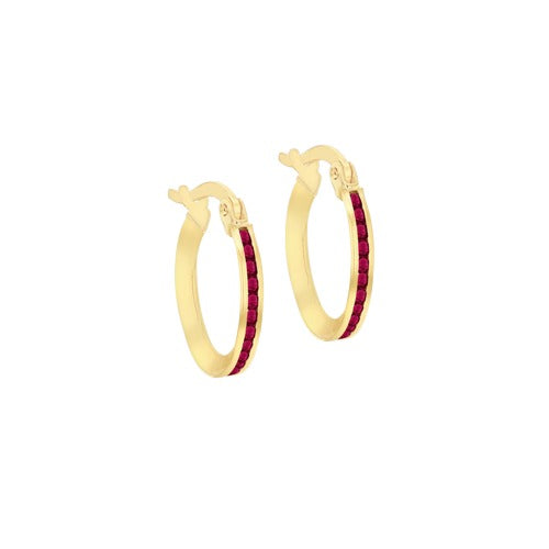 9ct Gold Round Red Cubic Zirconia Hoop Earrings