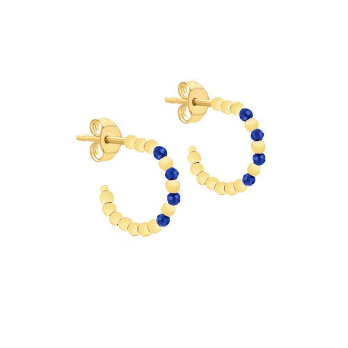 9ct Gold Round Blue Spinel Open Hoop Earrings