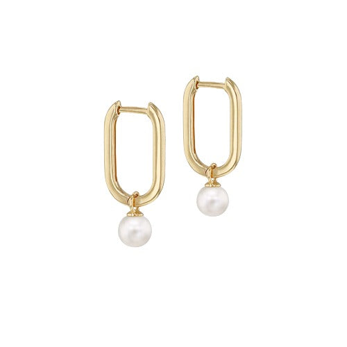 9ct Gold Rectangular Pearl Hoop Earrings