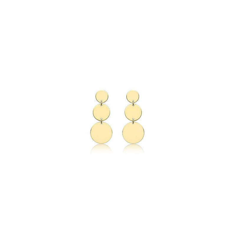 9ct Gold 3 Graduated Disc Drop Earrings