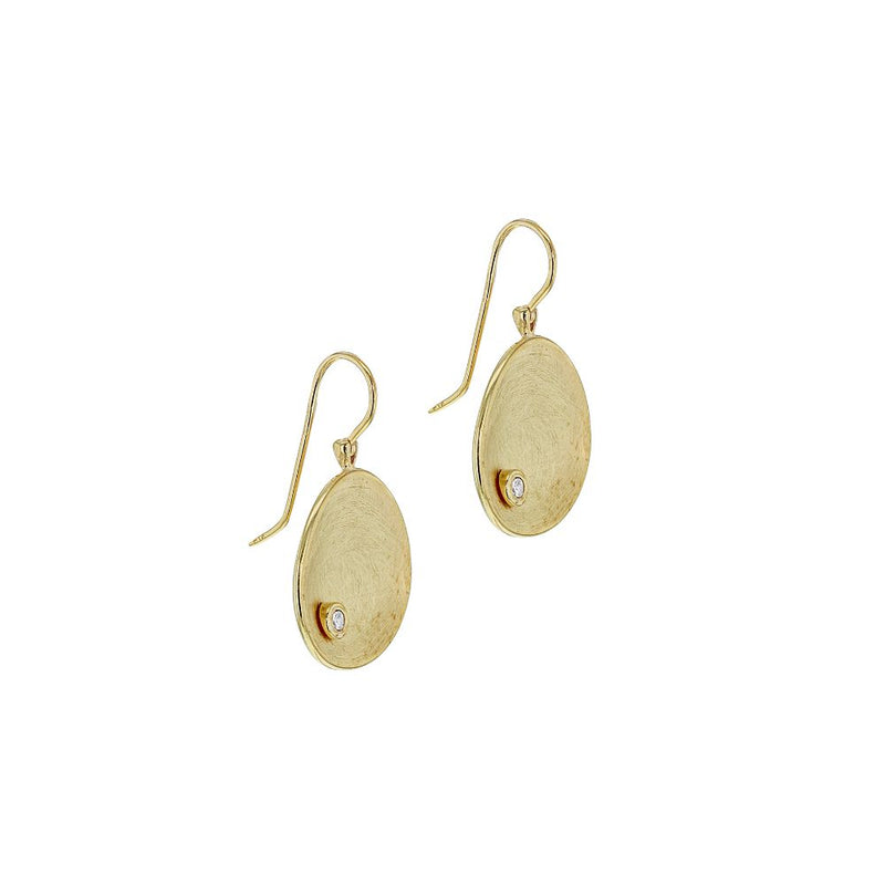 9ct Gold Brushed Disc Drop Earrings