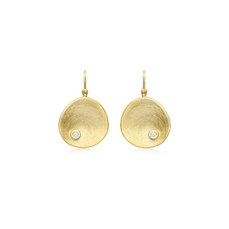 9ct Gold Brushed Disc Drop Earrings