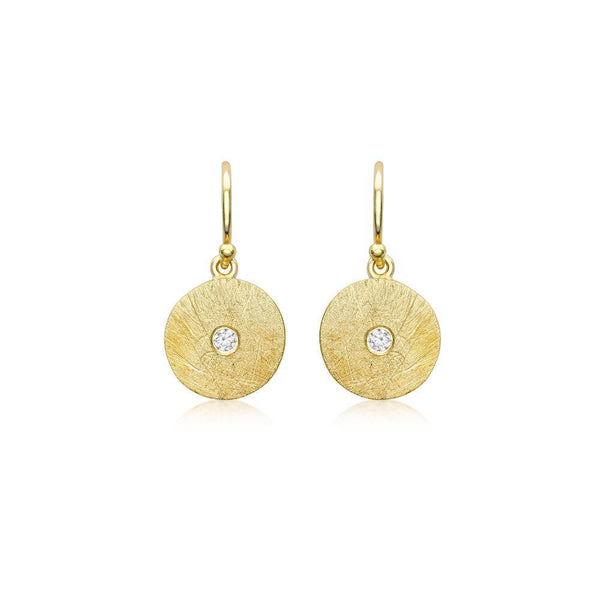 9ct Gold Round Disc Drop Earrings