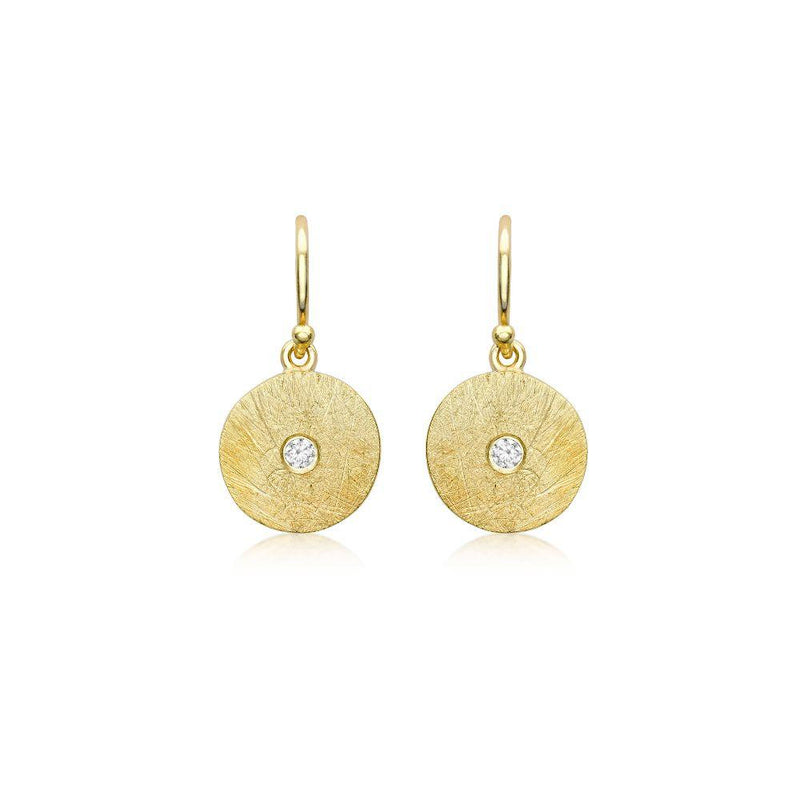 9ct Gold Round Disc Drop Earrings