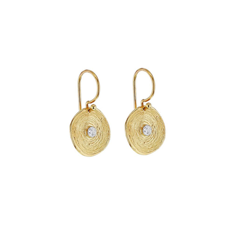 9ct Gold CZ Brushed Swirl Disc Earrings