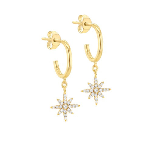 9ct Gold Round Cubic Zirconia Star Drop Stud Earrings