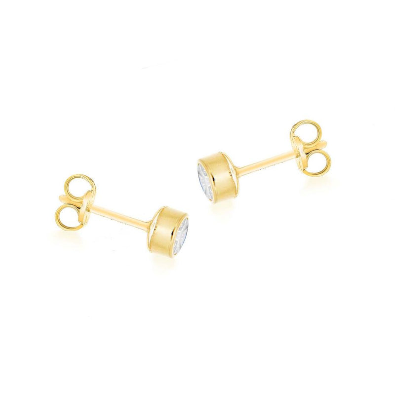 9ct Gold Rubover 4mm CZ Stud Earrings