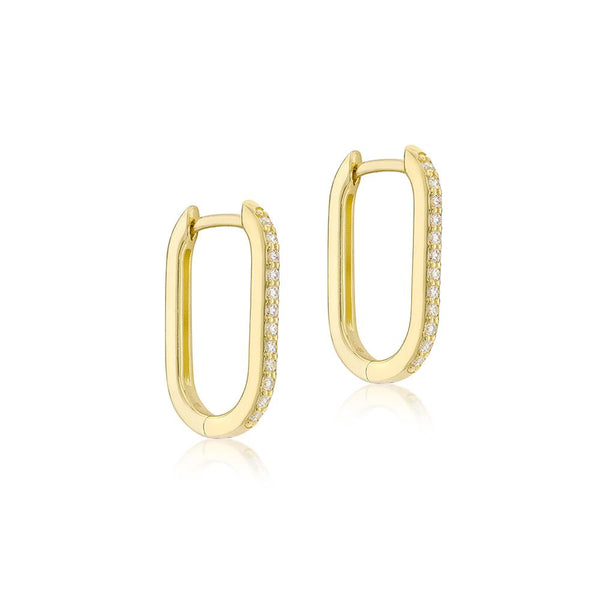9ct Gold 10.5mm x 17mm Cubic ZirconiaRectangular Hoop Creole Earrings