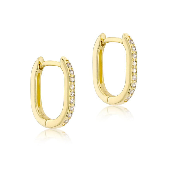 9ct Gold 10.5mm x 13.5mm Cubic ZirconiaRectangular Hoop Creole Earrings