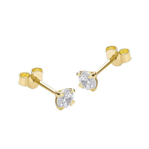 9ct Gold 4mm Round Cubic Zirconia Stud Earrings