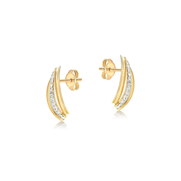 9ct Gold CZ 3 Row Earrings