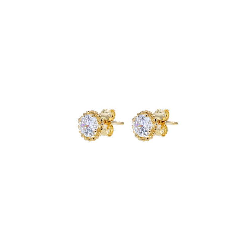 9ct Gold Round CZ Halo Earrings