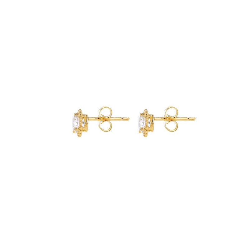 9ct Gold Round CZ Halo Earrings