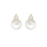 9ct Gold Freshwater Pearls with Round Cubic Zirconia Stud Earrings