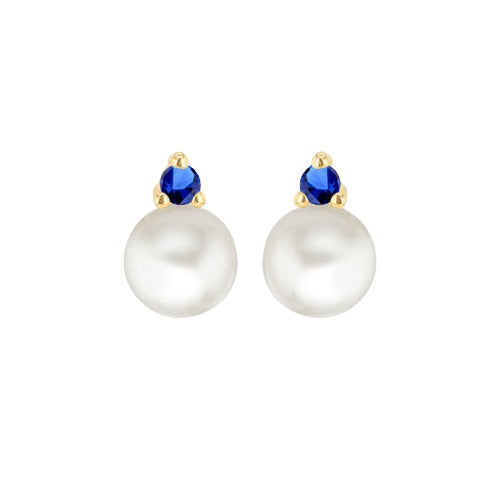 9ct Gold Freshwater Pearls with Round Cubic Zirconia Stud Earrings