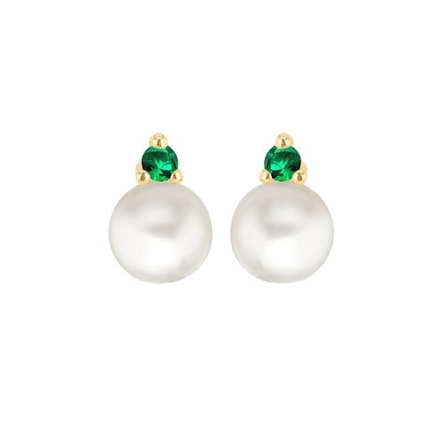9ct Gold Freshwater Pearls with Round Cubic Zirconia Stud Earrings