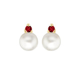 9ct Gold Freshwater Pearls with Round Cubic Zirconia Stud Earrings